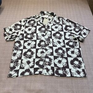 H&M Floral Hawaiian Shirt,Mens XL Mint Black Tropical Resort Vacation Summer New